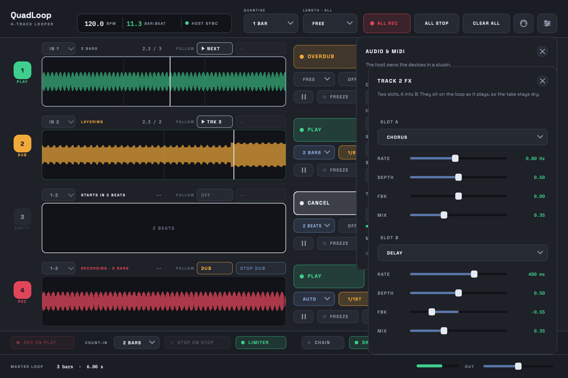 QuadLoop effects panel